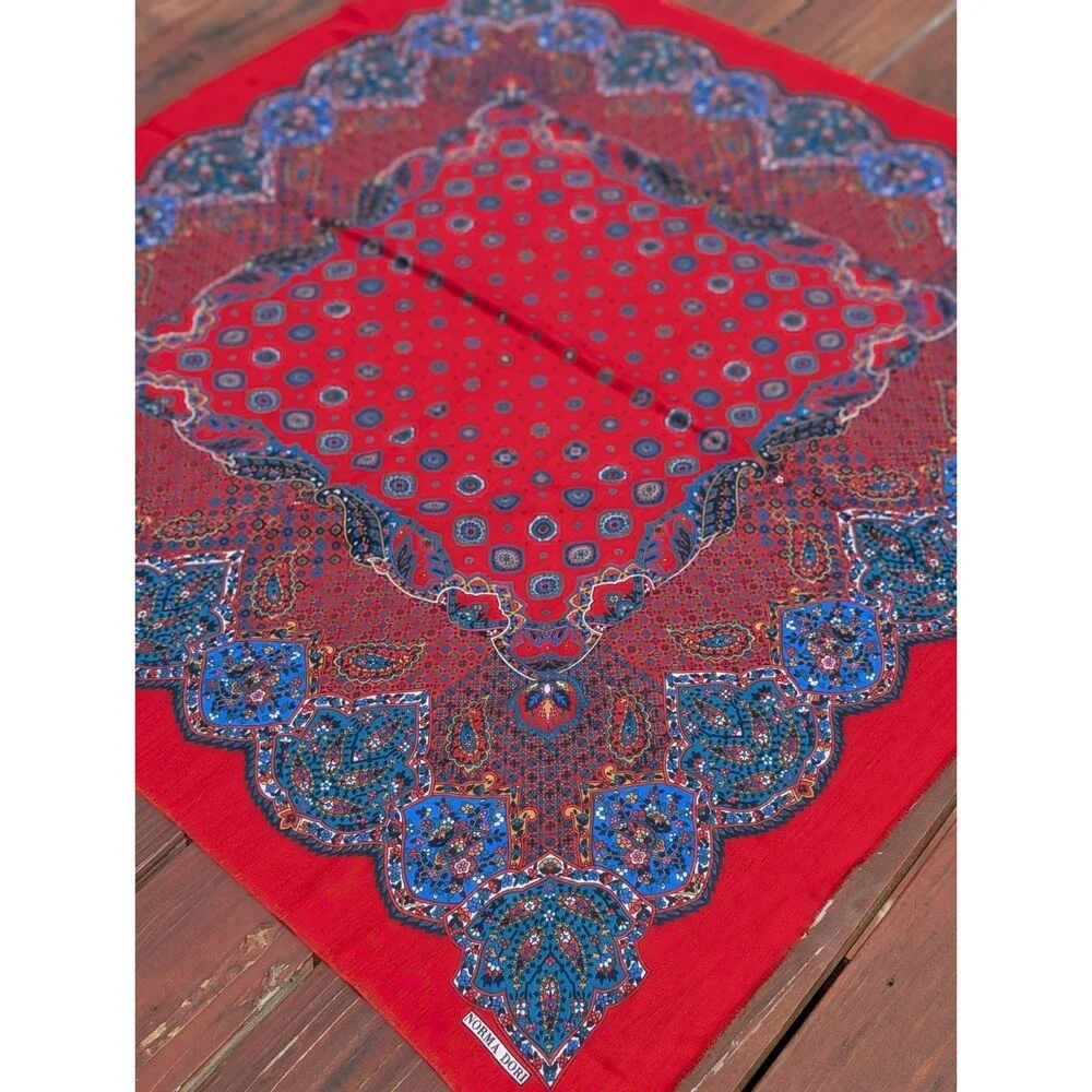 Vintage Paisley Scarf LARGE Norma Dori Red Bandana Print Square Wrap Retro 46